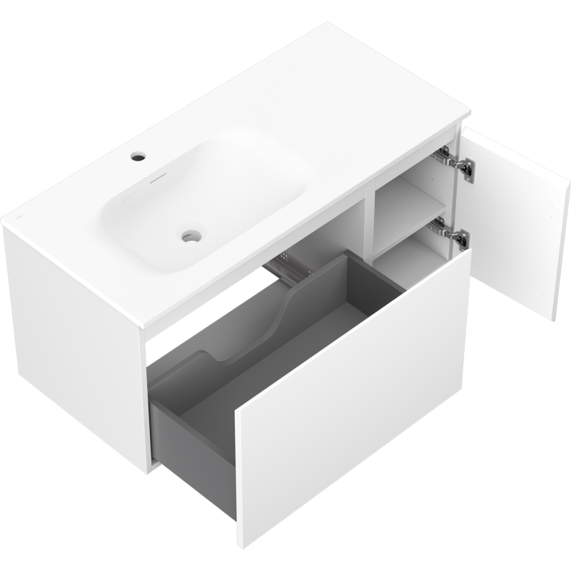 Mexen Orio dulap de baie 90 cm cu chiuvetă Vela stânga, 1S, 1U, alb mat - 91A13-09047-3-BBFF01-W23L01