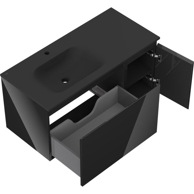 Mexen Orio dulap baie 90 cm cu lavoar Vela stânga, 1S, 1D, negru lucios/negru mat - 91A13-09047-3-BBFF70-W23L71