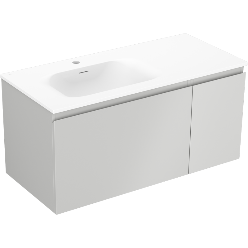 Mexen Orio 100 cm-es fürdőszobai szekrény bal oldali Vela mosdóval, 1S, 1D, szürke matt/fehér matt - 91A13-10047-3-BBFF62-W23L01