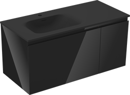 Mexen Orio 100 cm-es fürdőszobaszekrény Vela bal oldali mosdóval, 1 fiók, 1 ajtó, fekete fényes/fekete matt