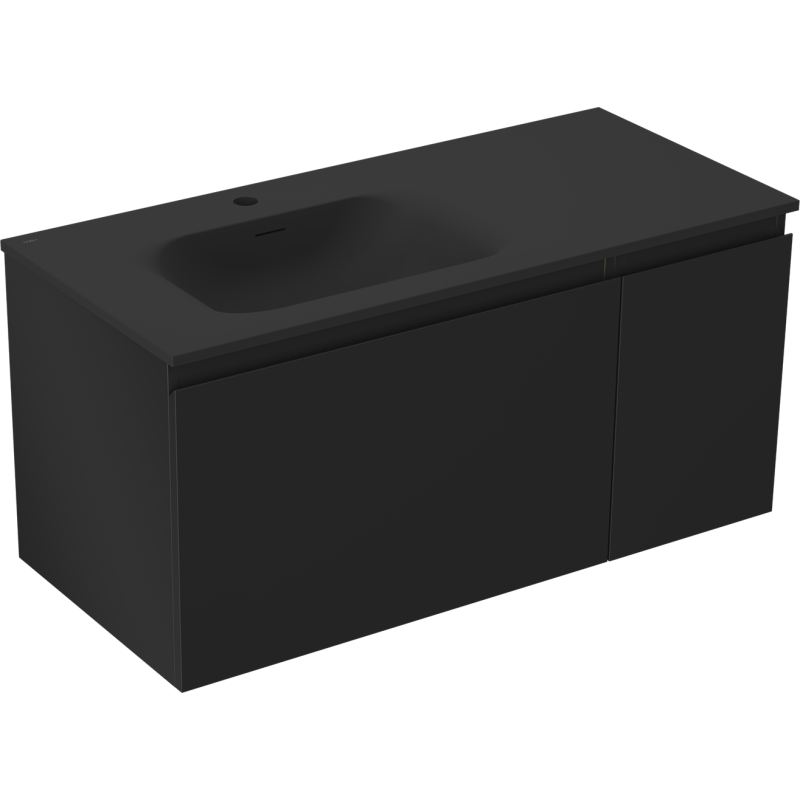 Mexen Orio fürdőszobai szekrény 100 cm balos Vela mosdóval, 1 fiók, 1 ajtó, fekete matt - 91A13-10047-3-BBFF71-W23L71