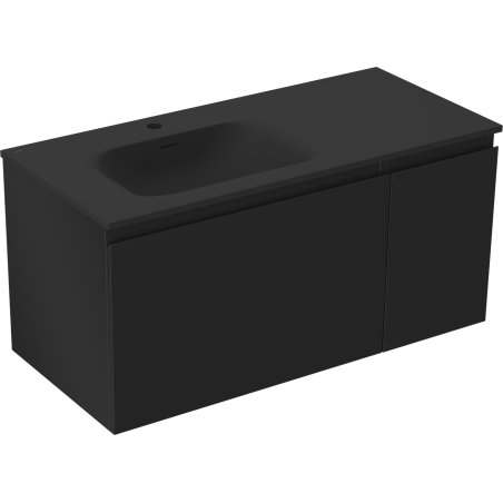 Mexen Orio fürdőszobai szekrény 100 cm balos Vela mosdóval, 1 fiók, 1 ajtó, fekete matt - 91A13-10047-3-BBFF71-W23L71
