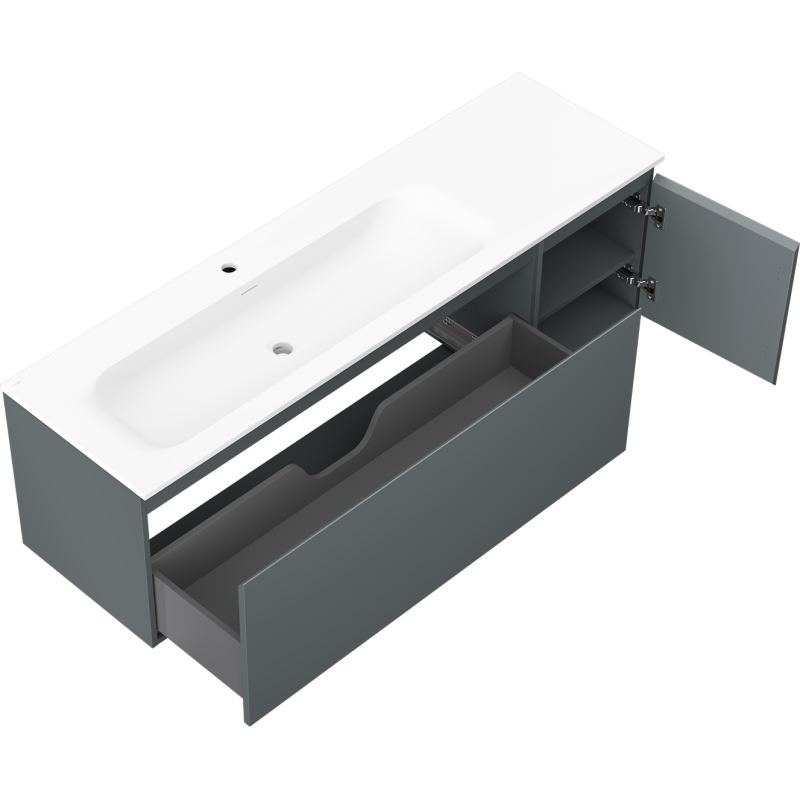 Mexen Orio dulap de baie 160 cm cu lavoar Vela stâng, 1S, 1D, grafit mat/alb mat - 91A13-16047-3-BBFF66-W23L01