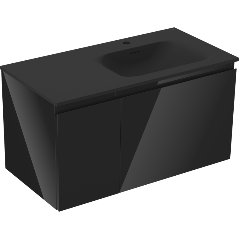 Mexen Orio dulap baie 90 cm cu lavoar Vela dreapta, 1S, 1D, negru lucios/negru mat - 91A13-09047-3-BBFF70-W23P71