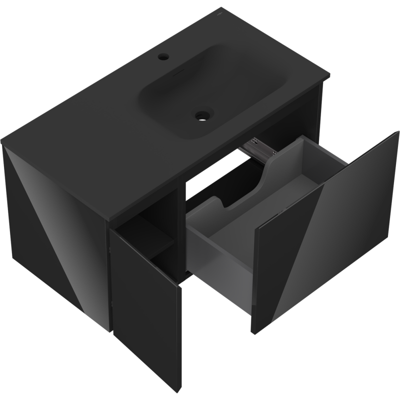 Mexen Orio dulap baie 90 cm cu lavoar Vela dreapta, 1S, 1D, negru lucios/negru mat - 91A13-09047-3-BBFF70-W23P71