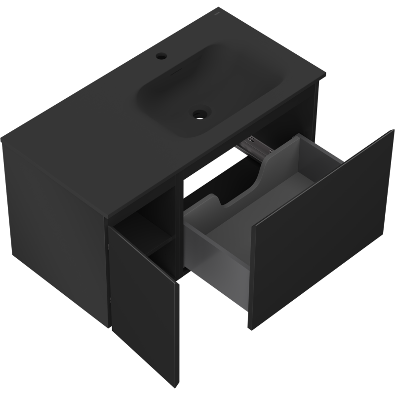 Mexen Orio dulap baie 90 cm cu lavoar Vela dreapta, 1S, 1D, negru mat - 91A13-09047-3-BBFF71-W23P71