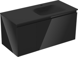 Mexen Orio 100 cm-es fürdőszobaszekrény jobbos Vela mosdóval, 1S, 1D, fekete fényes/fekete matt