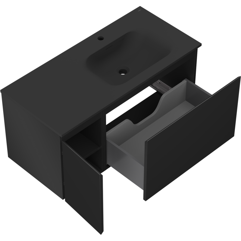 Mexen Orio dulap baie 100 cm cu lavoar Vela dreapta, 1S, 1D, negru mat - 91A13-10047-3-BBFF71-W23P71