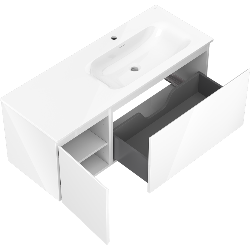Mexen Orio fürdőszobai szekrény 120 cm mosdóval, Vela jobb, 1T, 1A, fehér fényes - 91A13-12047-3-BBFF00-W23P00
