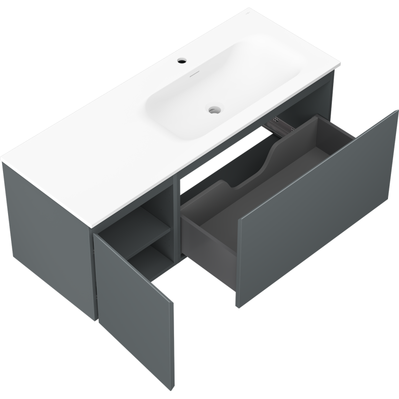 Mexen Orio fürdőszobai szekrény 120 cm-es Vela mosdóval jobbos, 1S, 1D, grafit matt/fehér matt - 91A13-12047-3-BBFF66-W23P01