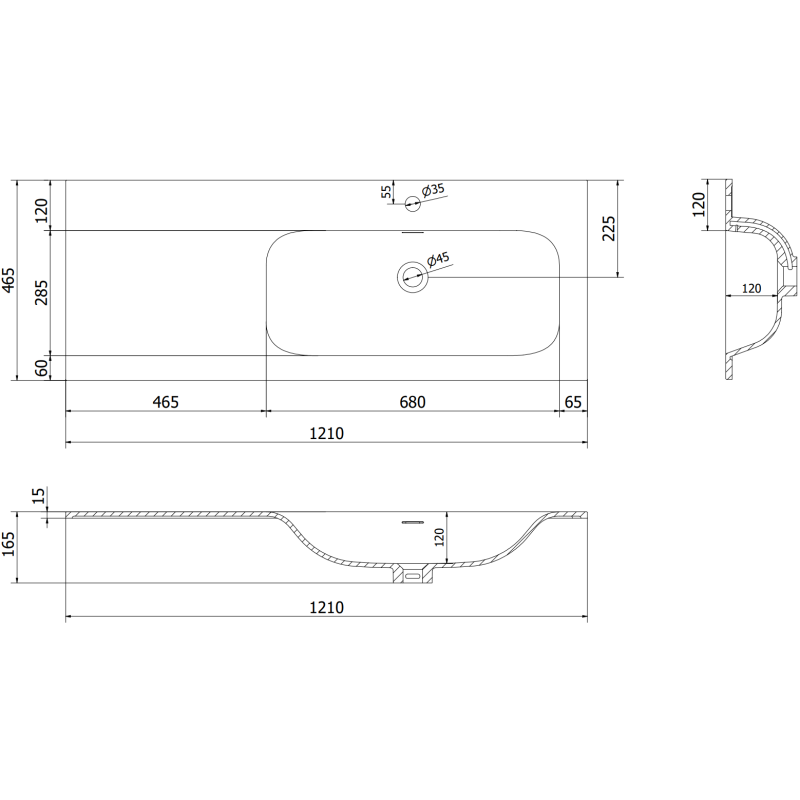 Mexen Orio dulap baie 120 cm cu chiuvetă Vela dreapta, 1S, 1D, grafit mat/alb mat - 91A13-12047-3-BBFF66-W23P01