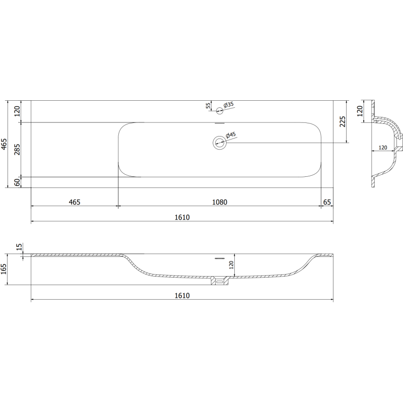 Mexen Orio dulap baie 160 cm cu lavoar Vela dreapta, 1S, 1D, alb lucios - 91A13-16047-3-BBFF00-W23P00