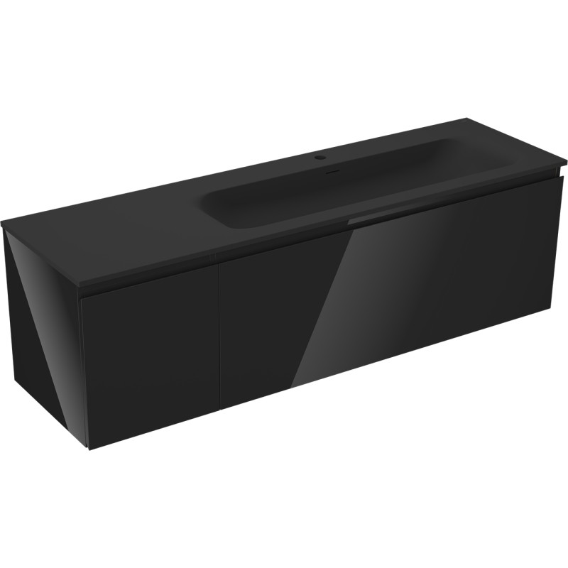 Mexen Orio dulap baie 160 cm cu lavoar Vela dreapta, 1 sertar, 1 ușă, negru lucios/negru mat - 91A13-16047-3-BBFF70-W23P71