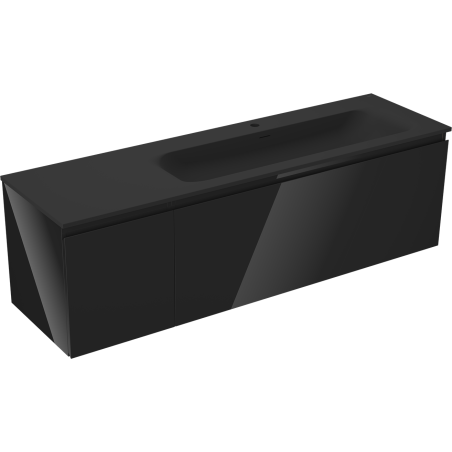 Mexen Orio dulap baie 160 cm cu lavoar Vela dreapta, 1 sertar, 1 ușă, negru lucios/negru mat - 91A13-16047-3-BBFF70-W23P71