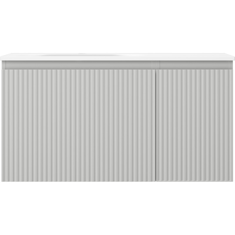 Mexen Rivel dulap baie 90 cm cu lavoar Vela stânga, 1S, 1D, riflat, gri mat/alb mat - 91A23-09047-3-BBFF62-W23L01