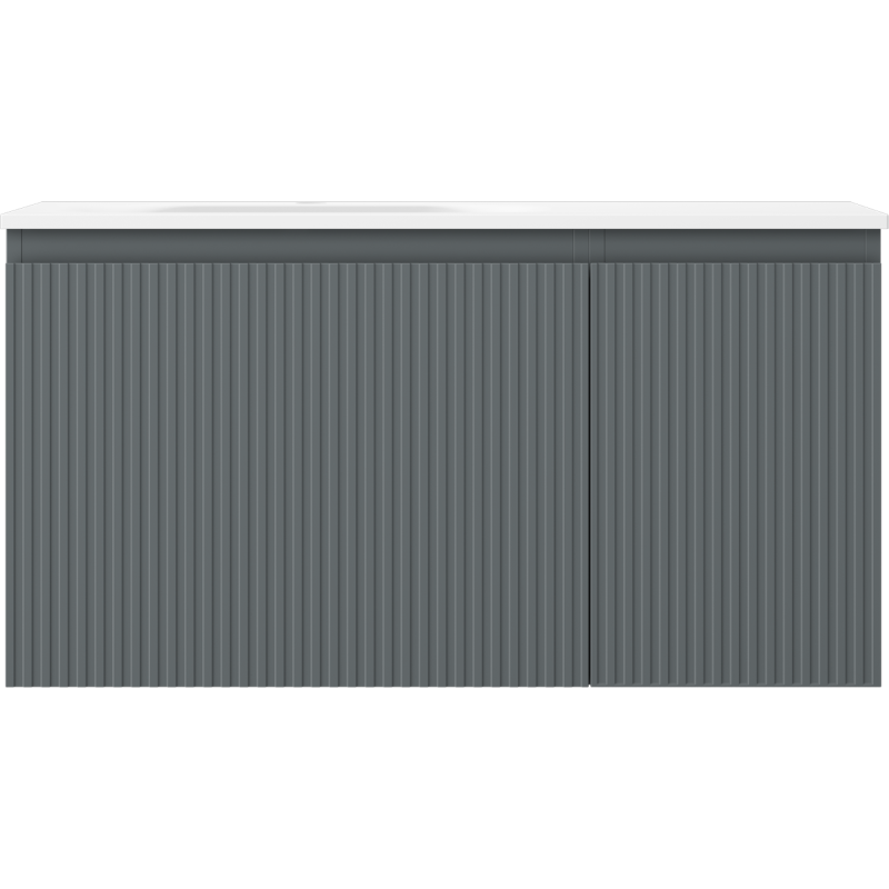 Mexen Rivel 90 cm-es fürdőszobai szekrény bal oldali Vela mosdóval, 1 fiókkal, 1 ajtóval, bordázott, matt grafit/fehér