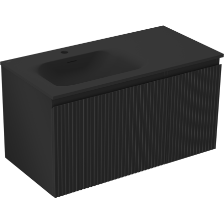 Mexen Rivel dulap baie 90 cm cu lavoar Vela stânga, 1S, 1D, canelat, negru mat - 91A23-09047-3-BBFF71-W23L71