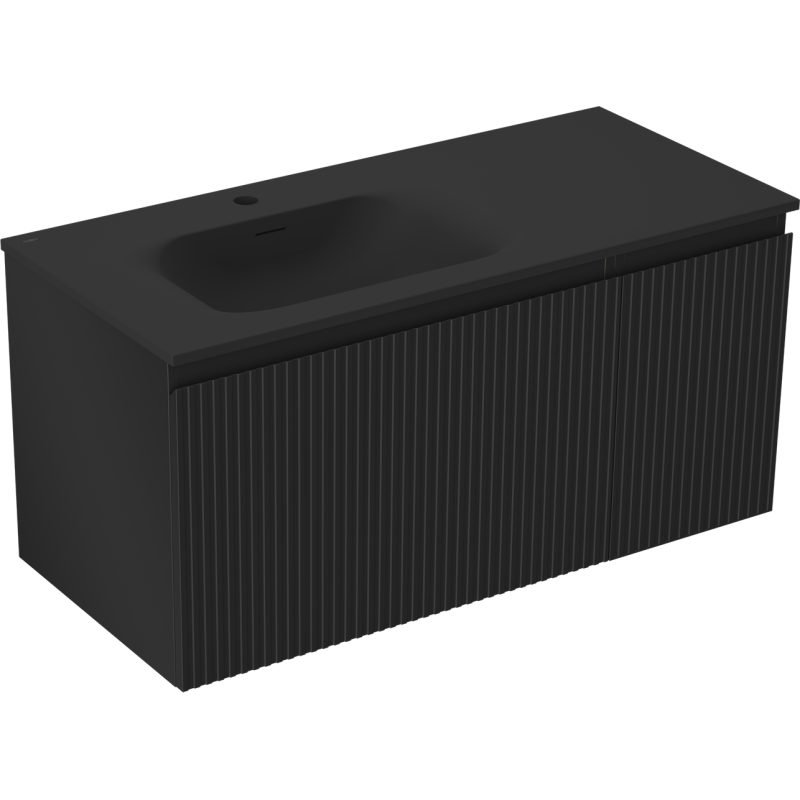 Mexen Rivel dulap baie 100 cm cu lavoar Vela stânga, 1S, 1D, cu rifluri, negru mat - 91A23-10047-3-BBFF71-W23L71
