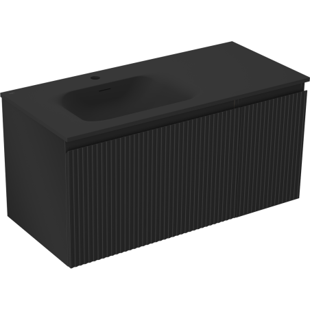 Mexen Rivel dulap baie 100 cm cu lavoar Vela stânga, 1S, 1D, cu rifluri, negru mat - 91A23-10047-3-BBFF71-W23L71