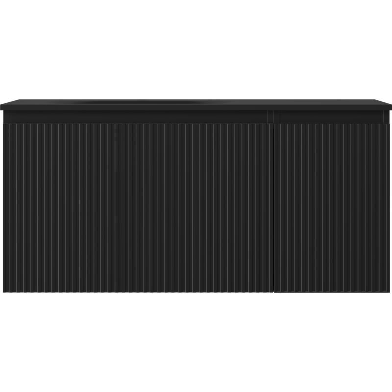 Mexen Rivel 100 cm-es fürdőszobaszekrény Vela bal oldali mosdóval, 1S, 1D, bordázott, fekete matt