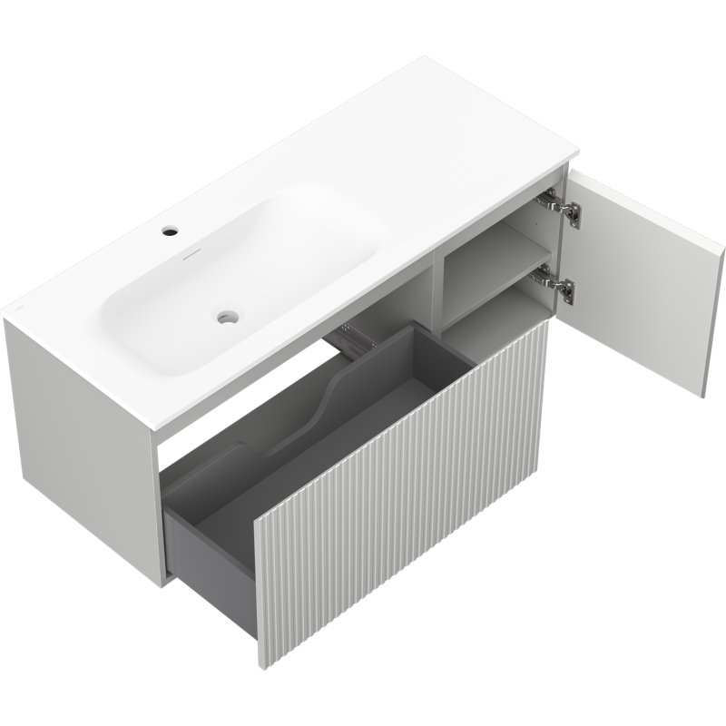 Mexen Rivel dulap baie 120 cm cu lavoar Vela stâng, 1S, 1D, cu caneluri, gri mat/alb mat - 91A23-12047-3-BBFF62-W23L01