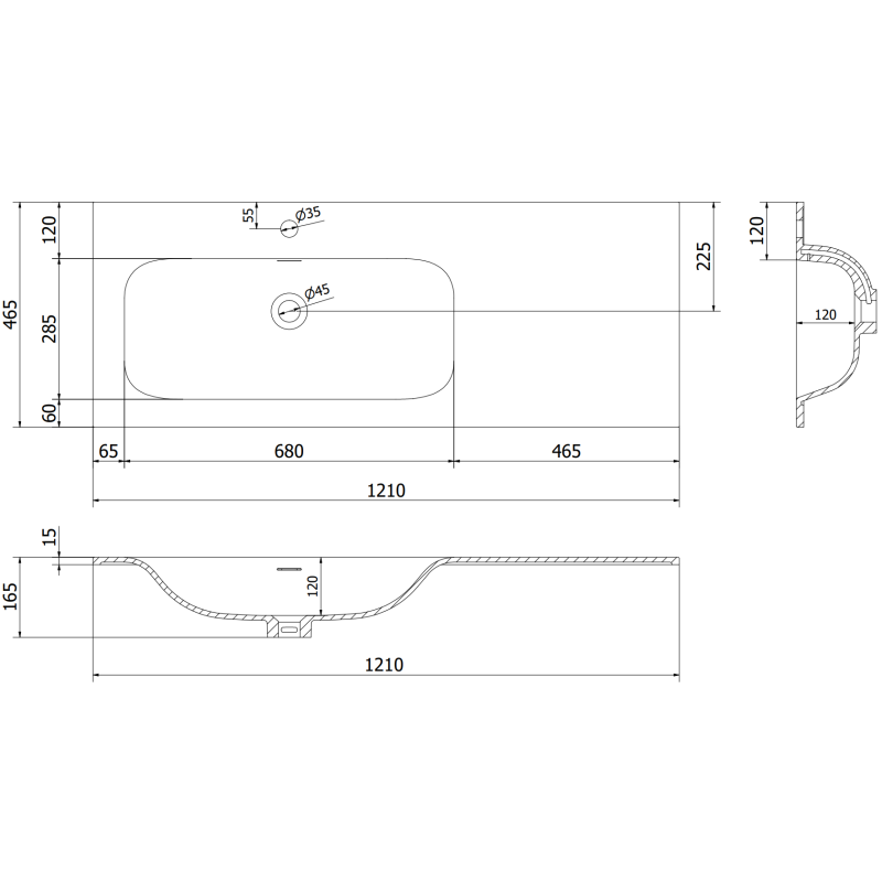 Mexen Rivel dulap baie 120 cm cu chiuvetă Vela stânga, 1S, 1D, canelat, grafit mat/alb mat - 91A23-12047-3-BBFF66-W23L01