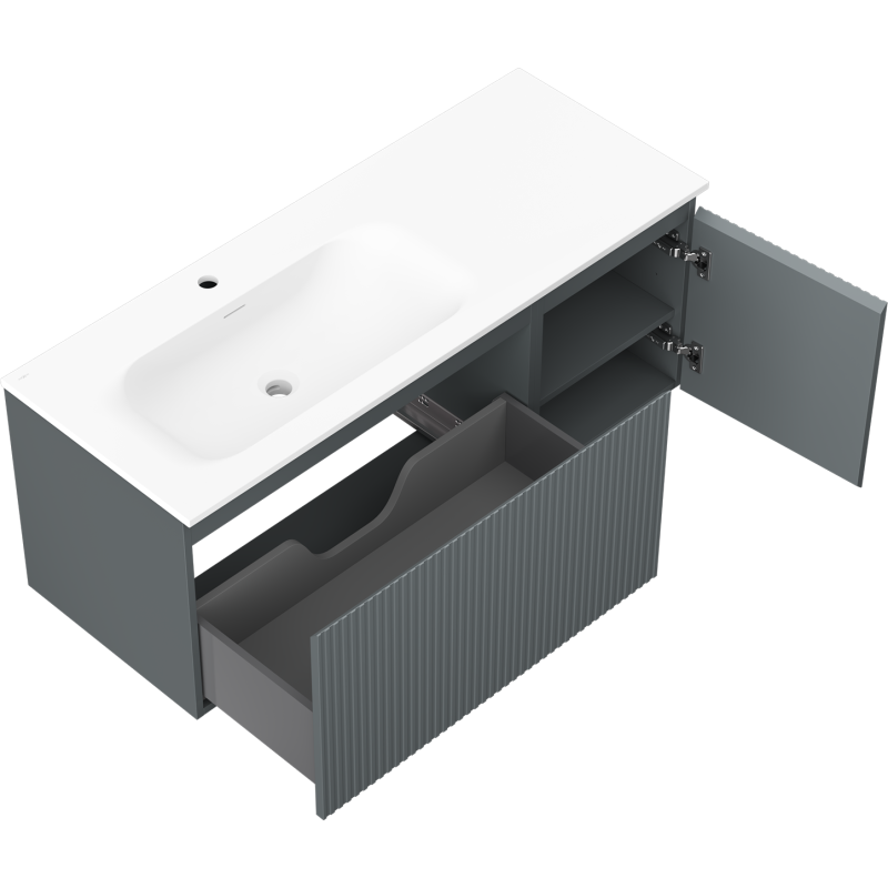 Mexen Rivel dulap baie 120 cm cu chiuvetă Vela stânga, 1S, 1D, canelat, grafit mat/alb mat - 91A23-12047-3-BBFF66-W23L01