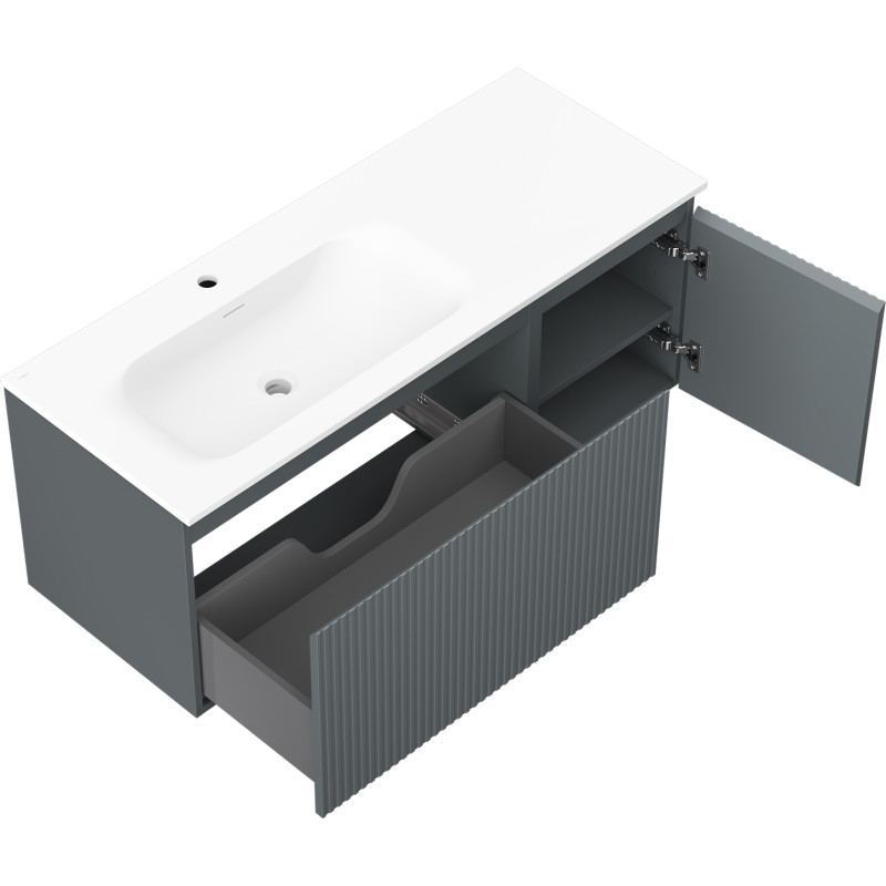 Mexen Rivel dulap baie 120 cm cu lavoar Vela stâng, 1S, 1D, canelat, grafit mat/alb mat - 91A23-12047-3-BBFF66-W23L01