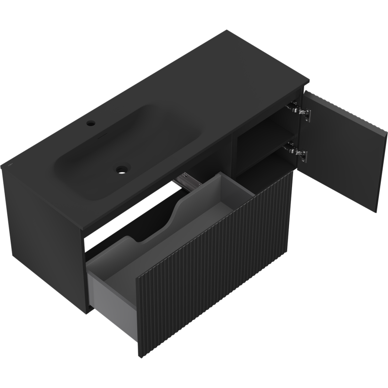 Mexen Rivel dulap baie 120 cm cu lavoar Vela stânga, 1S, 1D, canelat, negru mat - 91A23-12047-3-BBFF71-W23L71
