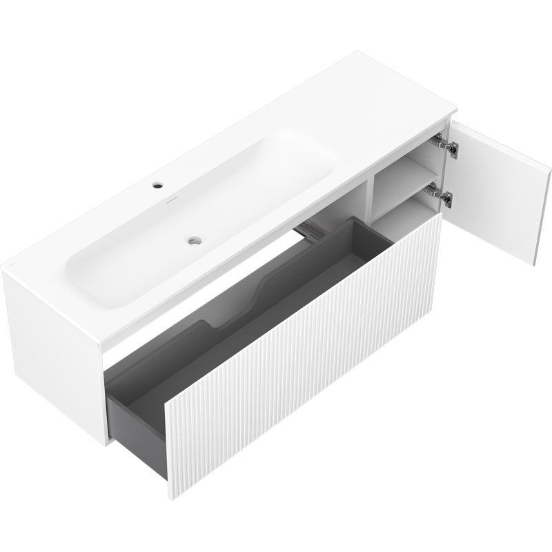 Mexen Rivel dulap de baie 160 cm cu chiuvetă Vela stânga, 1S, 1D, cu șanțuri, alb mat - 91A23-16047-3-BBFF01-W23L01