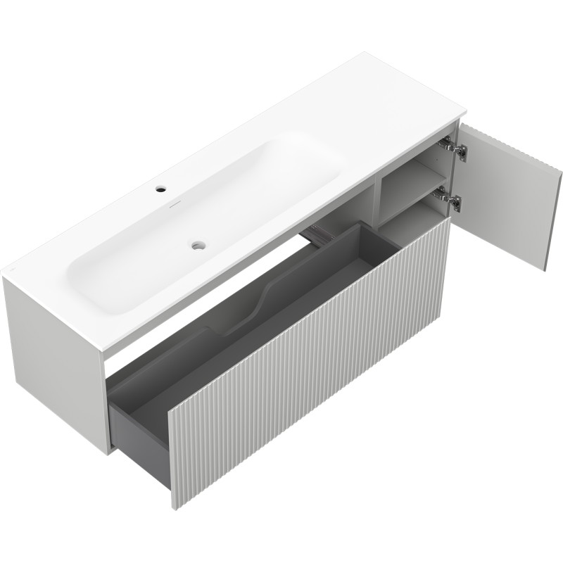 Mexen Rivel dulap de baie 160 cm cu lavoar Vela stâng, 1S, 1D, canelat, gri mat/alb mat - 91A23-16047-3-BBFF62-W23L01