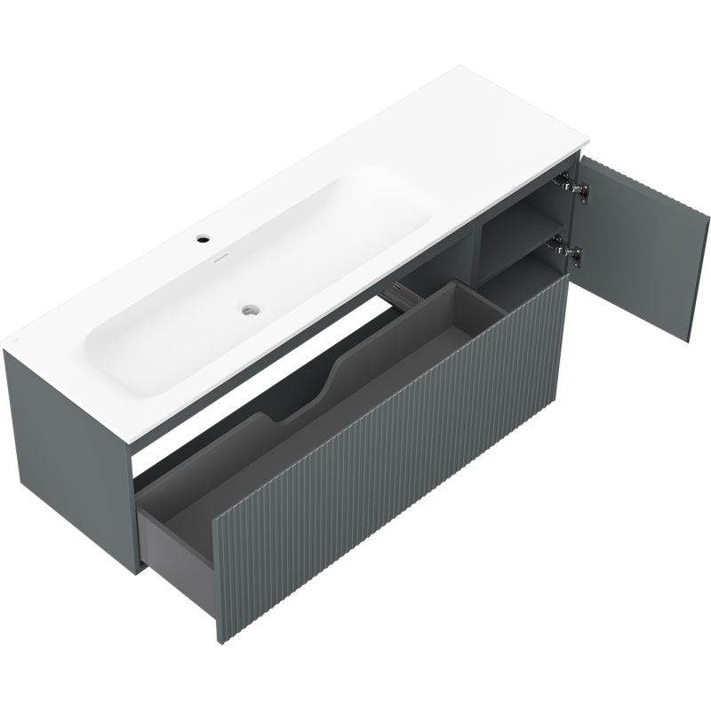 Mexen Rivel dulap de baie 160 cm cu chiuvetă Vela stânga, 1S, 1D, canelat, grafit mat/alb mat - 91A23-16047-3-BBFF66-W23L01