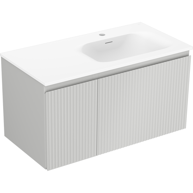 Mexen Rivel dulap baie 90 cm cu lavoar Vela pe dreapta, 1S, 1D, rainurat, gri mat/alb mat - 91A23-09047-3-BBFF62-W23P01