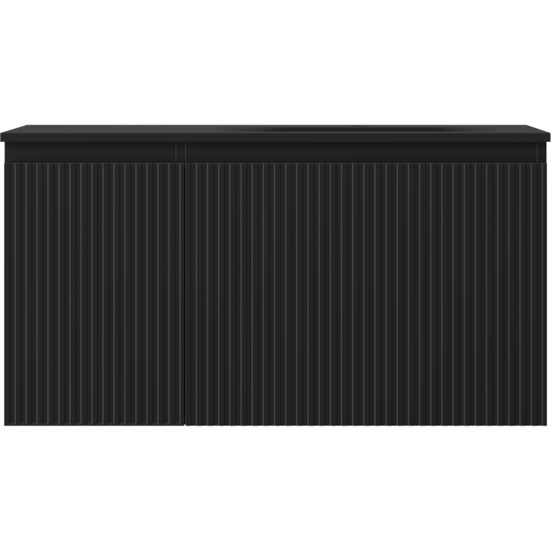 Mexen Rivel 90 cm-es fürdőszobai szekrény Vela jobboldali mosdóval, 1S, 1D, barázdált, fekete matt - 91A23-09047-3-BBFF71-W23P71