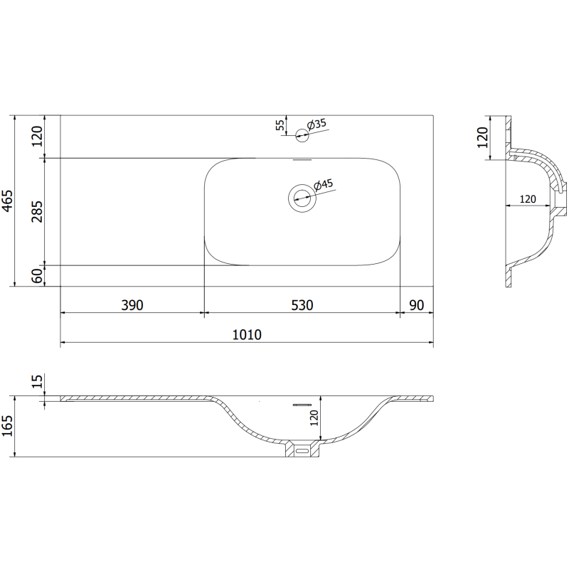 Mexen Rivel fürdőszobai szekrény 100 cm mosdóval Vela jobb, 1S, 1D, bordázott, fehér matt - 91A23-10047-3-BBFF01-W23P01