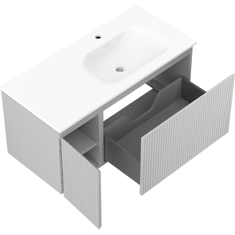 Mexen Rivel dulap baie 100 cm cu chiuvetă Vela dreapta, 1S, 1D, canelat, gri mat/alb mat - 91A23-10047-3-BBFF62-W23P01