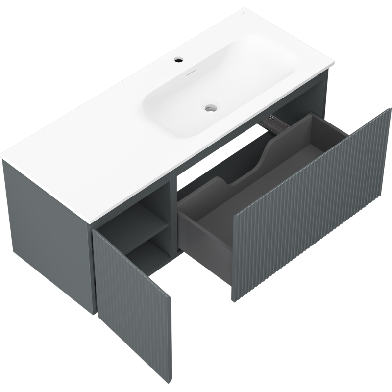 Mexen Rivel dulap baie 120 cm cu chiuvetă Vela dreapta, 1S, 1D, canelat, grafit/alb mat - 91A23-12047-3-BBFF66-W23P01