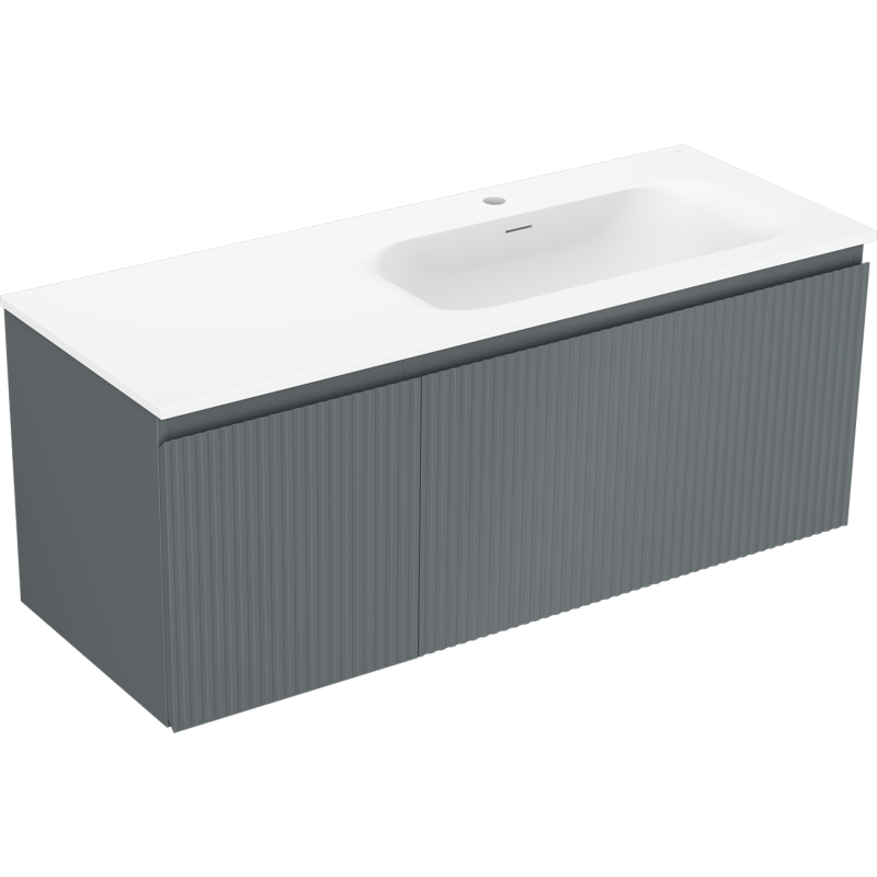 Mexen Rivel 120 cm-es fürdőszobai szekrény mosdókagylóval Vela, jobb oldali, 1 fiók, 1 ajtó, bordázott, grafit/fehér