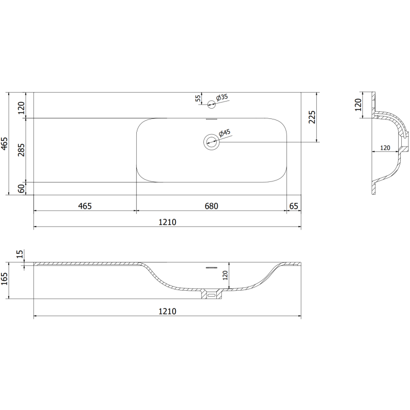 Mexen Rivel 120 cm-es fürdőszobai szekrény mosdókagylóval Vela, jobb oldali, 1 fiók, 1 ajtó, bordázott, grafit/fehér