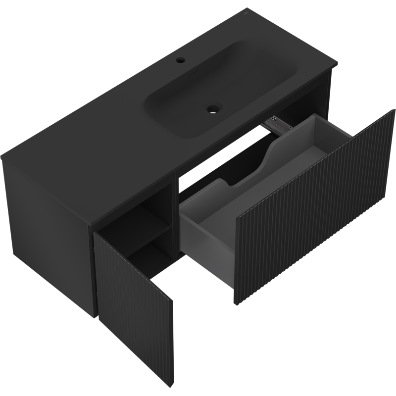 Mexen Rivel dulap baie 120 cm cu lavoar Vela dreapta, 1S, 1D, canelat, negru mat - 91A23-12047-3-BBFF71-W23P71