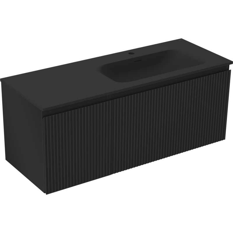 Mexen Rivel dulap baie 120 cm cu lavoar Vela dreapta, 1S, 1D, canelat, negru mat - 91A23-12047-3-BBFF71-W23P71
