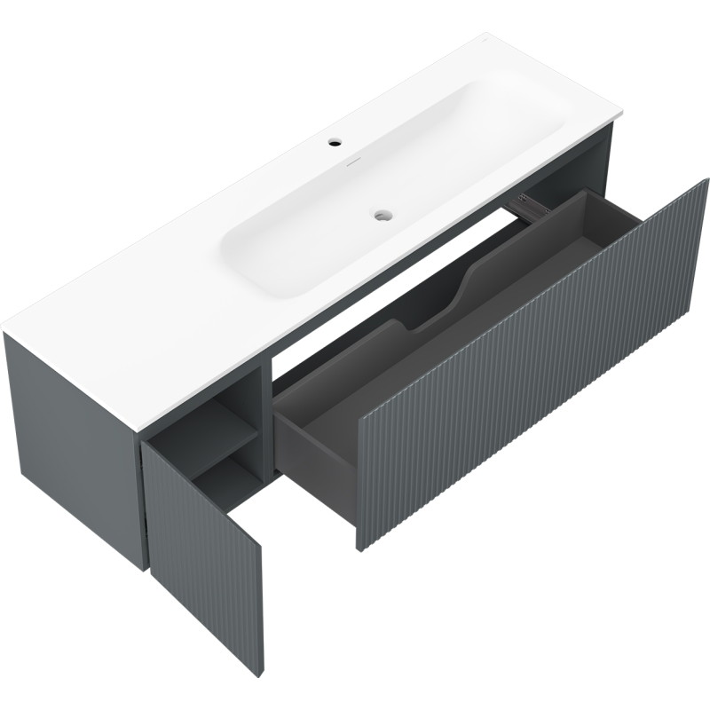 Mexen Rivel dulap baie 160 cm cu lavoar Vela dreapta, 1S, 1D, cu caneluri, grafit/alb mat - 91A23-16047-3-BBFF66-W23P01