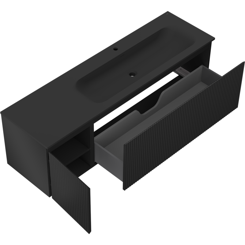 Mexen Rivel dulap baie 160 cm cu chiuvetă Vela pe dreapta, 1S, 1D, canelată, negru mat - 91A23-16047-3-BBFF71-W23P71