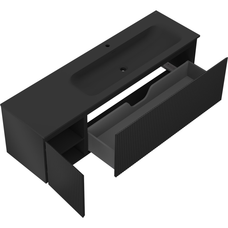 Mexen Rivel dulap de baie 160 cm cu lavoar Vela dreapta, 1S, 1D, canelurat, negru mat - 91A23-16047-3-BBFF71-W23P71