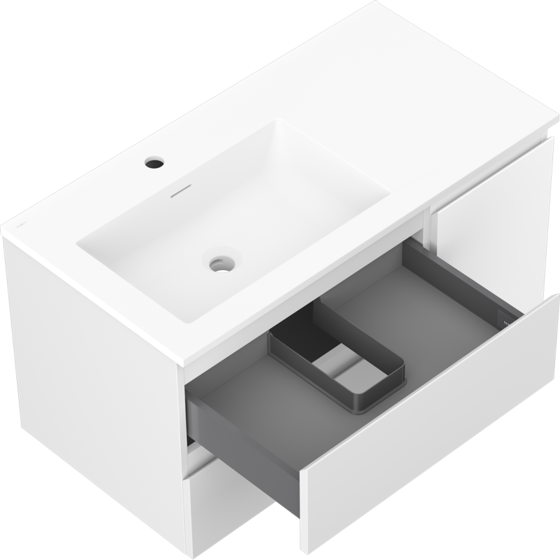 Mexen Orio dulap baie 90 cm cu lavoar Otis stânga, 2S, 1D, alb mat - 91A13-09047-3-BBFFF01-W18L01