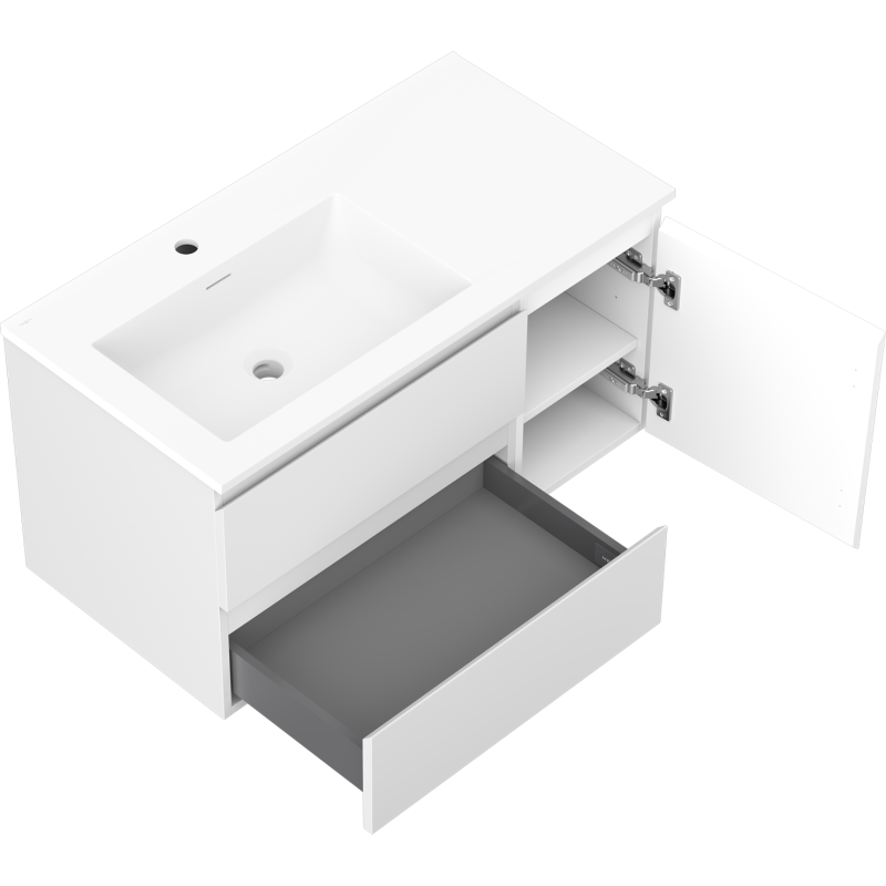 Mexen Orio dulap baie 90 cm cu lavoar Otis stânga, 2S, 1D, alb mat - 91A13-09047-3-BBFFF01-W18L01