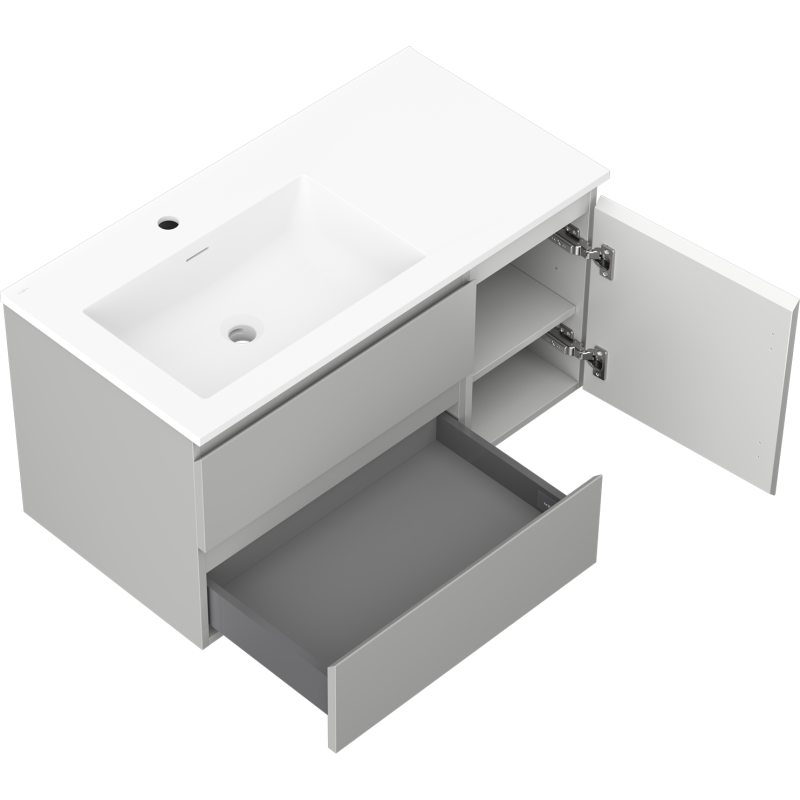 Mexen Orio dulap baie 90 cm cu lavoar Otis stâng, 2S, 1D, gri mat/alb mat - 91A13-09047-3-BBFFF62-W18L01