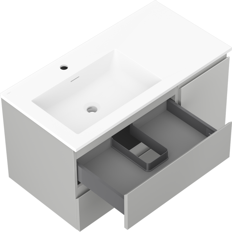 Mexen Orio dulap baie 90 cm cu lavoar Otis stâng, 2S, 1D, gri mat/alb mat - 91A13-09047-3-BBFFF62-W18L01