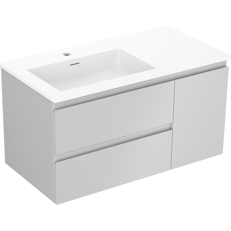 Mexen Orio dulap baie 90 cm cu lavoar Otis stâng, 2S, 1D, gri mat/alb mat - 91A13-09047-3-BBFFF62-W18L01
