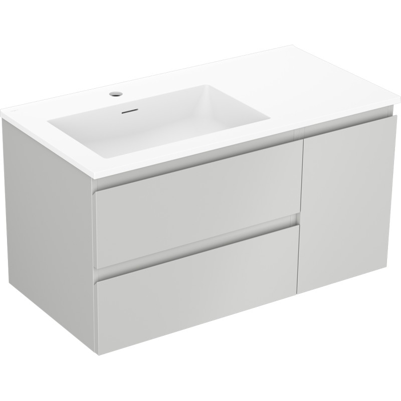 Mexen Orio dulap de baie 90 cm cu lavoar Otis pe stânga, 2 sertare, 1 ușă, gri mat/alb mat - 91A13-09047-3-BBFFF62-W18L01